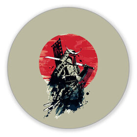 Коврик для мышки круглый с принтом Samurai man в Екатеринбурге, резина и полиэстер | круглая форма, изображение наносится на всю лицевую часть | бамбук | катана | сакура | самурай | япония