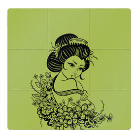 Магнитный плакат 3Х3 с принтом Geisha 23 в Екатеринбурге, Полимерный материал с магнитным слоем | 9 деталей размером 9*9 см | девушка | сакура | цветы | япония