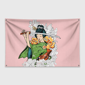 Флаг-баннер с принтом Geisha 22 в Екатеринбурге, 100% полиэстер | размер 67 х 109 см, плотность ткани — 95 г/м2; по краям флага есть четыре люверса для крепления | 