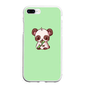 Чехол для iPhone 7Plus/8 Plus матовый с принтом пандочка с бамбуком в Екатеринбурге, Силикон | Область печати: задняя сторона чехла, без боковых панелей | бамбук | бирюзовый | милая панда | милое существо | милость | мультяшка | мультяшная панда | панда | панда с бамбуком
