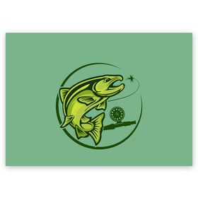 Поздравительная открытка с принтом Large fish в Екатеринбурге, 100% бумага | плотность бумаги 280 г/м2, матовая, на обратной стороне линовка и место для марки
 | океан | рыбалка | рыбы | спининг