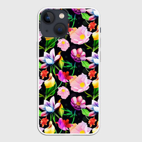 Чехол для iPhone 13 mini с принтом Разноцветие в Екатеринбурге,  |  | fashion | flower pattern | бабочки | девушкам | зелень | лепестки | лето | листья | маки | марта | нежные | паттерн | пионы | подарок | природа | растения | ромашки | тропики | тропические | узоры | цветочки