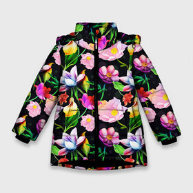 Зимняя куртка для девочек 3D с принтом Разноцветие в Екатеринбурге, ткань верха — 100% полиэстер; подклад — 100% полиэстер, утеплитель — 100% полиэстер. | длина ниже бедра, удлиненная спинка, воротник стойка и отстегивающийся капюшон. Есть боковые карманы с листочкой на кнопках, утяжки по низу изделия и внутренний карман на молнии. 

Предусмотрены светоотражающий принт на спинке, радужный светоотражающий элемент на пуллере молнии и на резинке для утяжки. | fashion | flower pattern | бабочки | девушкам | зелень | лепестки | лето | листья | маки | марта | нежные | паттерн | пионы | подарок | природа | растения | ромашки | тропики | тропические | узоры | цветочки