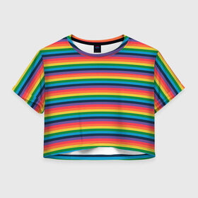 Женская футболка Crop-top 3D с принтом Радужный флаг в Екатеринбурге, 100% полиэстер | круглая горловина, длина футболки до линии талии, рукава с отворотами | pride | rainbow | tiktok | мем | оля тыква | подсяду | прайд | привет | привет я подсяду | радуга | радужный флаг | тик ток | тикток | феминизм | феминитивы | я подсяду