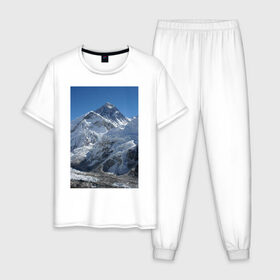 Мужская пижама хлопок с принтом Эверест в Екатеринбурге, 100% хлопок | брюки и футболка прямого кроя, без карманов, на брюках мягкая резинка на поясе и по низу штанин
 | вершина | возвышеность | гора | холм | эверест