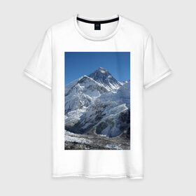 Мужская футболка хлопок с принтом Эверест в Екатеринбурге, 100% хлопок | прямой крой, круглый вырез горловины, длина до линии бедер, слегка спущенное плечо. | вершина | возвышеность | гора | холм | эверест