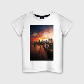 Детская футболка хлопок с принтом Город на берегу в Екатеринбурге, 100% хлопок | круглый вырез горловины, полуприлегающий силуэт, длина до линии бедер | город | закат | мегаполис | море