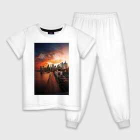 Детская пижама хлопок с принтом Город на берегу в Екатеринбурге, 100% хлопок |  брюки и футболка прямого кроя, без карманов, на брюках мягкая резинка на поясе и по низу штанин
 | город | закат | мегаполис | море