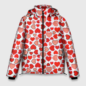 Мужская зимняя куртка 3D с принтом Сердечки паттерн в Екатеринбурге, верх — 100% полиэстер; подкладка — 100% полиэстер; утеплитель — 100% полиэстер | длина ниже бедра, свободный силуэт Оверсайз. Есть воротник-стойка, отстегивающийся капюшон и ветрозащитная планка. 

Боковые карманы с листочкой на кнопках и внутренний карман на молнии. | cute | love is | valentines day | you | алые | валентина | влюбленные | девушке | день рождения | дружба | жена | лучшая | любимая | люблю | любовь | мама | марта | милые | нежные | подарок | свадьба | серде | сердца