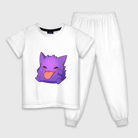 Детская пижама хлопок с принтом Монстрик показывает язык в Екатеринбурге, 100% хлопок |  брюки и футболка прямого кроя, без карманов, на брюках мягкая резинка на поясе и по низу штанин
 | веселый | кривляется | малыш | монстр | монстрик | фиолетовый | язык