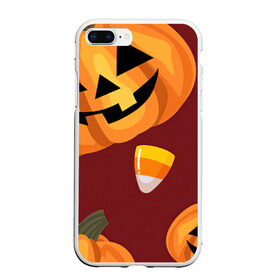 Чехол для iPhone 7Plus/8 Plus матовый с принтом Сладкие хэллоуин в Екатеринбурге, Силикон | Область печати: задняя сторона чехла, без боковых панелей | арт | бардовый | красный | оранжевый | рисунок | сладости | сладость | тыква | тыквы