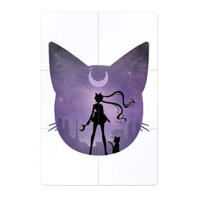 Магнитный плакат 2Х3 с принтом Лунный воен в Екатеринбурге, Полимерный материал с магнитным слоем | 6 деталей размером 9*9 см | арт | девушка | кот | кошка | луна | нео королева серенити | ночь | перевёрнутая луна | рисунок | сейлор мун | силуэт | усаги цукино | фиолетовый