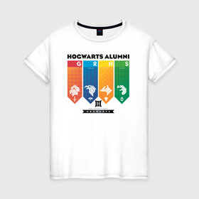 Женская футболка хлопок с принтом Hogwarts в Екатеринбурге, 100% хлопок | прямой крой, круглый вырез горловины, длина до линии бедер, слегка спущенное плечо | harry potter | hogwarts | vdzabma | гарри поттер | хогвартс