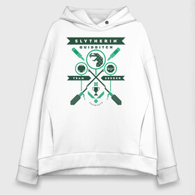 Женское худи Oversize хлопок с принтом Slytherin Quidditch в Екатеринбурге, френч-терри — 70% хлопок, 30% полиэстер. Мягкий теплый начес внутри —100% хлопок | боковые карманы, эластичные манжеты и нижняя кромка, капюшон на магнитной кнопке | harry potter | quidditch | slytherin | vdzabma | гарри поттер | квиддич | слизерин