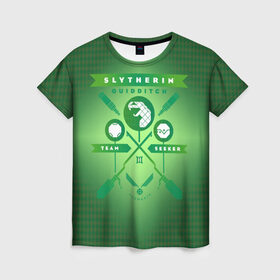 Женская футболка 3D с принтом Slytherin Quidditch Team в Екатеринбурге, 100% полиэфир ( синтетическое хлопкоподобное полотно) | прямой крой, круглый вырез горловины, длина до линии бедер | harry potter | quidditch | slytherin | vdzabma | гарри поттер | квиддич | слизерин