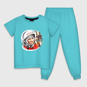 Детская пижама хлопок с принтом Юрий Гагарин 1 в Екатеринбурге, 100% хлопок |  брюки и футболка прямого кроя, без карманов, на брюках мягкая резинка на поясе и по низу штанин
 | звезды | земля | история | космос | орбита | ракета
