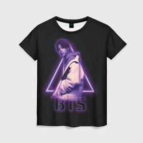 Женская футболка 3D с принтом BTS в Екатеринбурге, 100% полиэфир ( синтетическое хлопкоподобное полотно) | прямой крой, круглый вырез горловины, длина до линии бедер | bts | rm | бтс | ви | джей хоуп | джонгук | сюга | чимин | чин