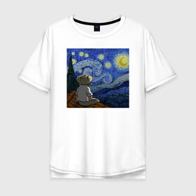 Мужская футболка хлопок Oversize с принтом Винсент Вангог в Екатеринбурге, 100% хлопок | свободный крой, круглый ворот, “спинка” длиннее передней части | арт | винсент вангог | дождь | ночь | романтика | художник