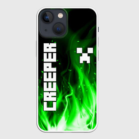 Чехол для iPhone 13 mini с принтом MINECRAFT CREEPER в Екатеринбурге,  |  | creeper | game | minecraft | блоки | игра | квадраты | компьютерная | крипер | криппер | майнкрафт | огонь