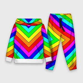 Детский костюм 3D (с толстовкой) с принтом Rainbow Stripes в Екатеринбурге,  |  | geometry | gradient | neon | геометрические | градиент | детям | кислота | кислотный | конус | красочный | линии | неоновые | пирамида | полоска | полосы | радуга | радужный | разноцветные | сочный | треугольники