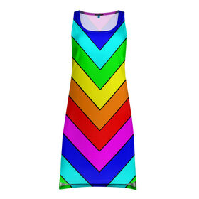 Платье-майка 3D с принтом Rainbow Stripes в Екатеринбурге, 100% полиэстер | полуприлегающий силуэт, широкие бретели, круглый вырез горловины, удлиненный подол сзади. | geometry | gradient | neon | геометрические | градиент | детям | кислота | кислотный | конус | красочный | линии | неоновые | пирамида | полоска | полосы | радуга | радужный | разноцветные | сочный | треугольники