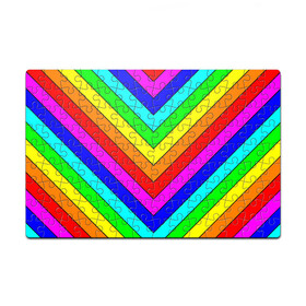 Пазл магнитный 126 элементов с принтом Rainbow Stripes в Екатеринбурге, полимерный материал с магнитным слоем | 126 деталей, размер изделия —  180*270 мм | Тематика изображения на принте: geometry | gradient | neon | геометрические | градиент | детям | кислота | кислотный | конус | красочный | линии | неоновые | пирамида | полоска | полосы | радуга | радужный | разноцветные | сочный | треугольники