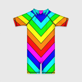 Детский купальный костюм 3D с принтом Rainbow Stripes в Екатеринбурге, Полиэстер 85%, Спандекс 15% | застежка на молнии на спине | geometry | gradient | neon | геометрические | градиент | детям | кислота | кислотный | конус | красочный | линии | неоновые | пирамида | полоска | полосы | радуга | радужный | разноцветные | сочный | треугольники