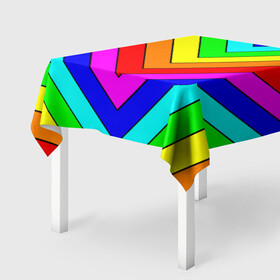 Скатерть 3D с принтом Rainbow Stripes в Екатеринбурге, 100% полиэстер (ткань не мнется и не растягивается) | Размер: 150*150 см | Тематика изображения на принте: geometry | gradient | neon | геометрические | градиент | детям | кислота | кислотный | конус | красочный | линии | неоновые | пирамида | полоска | полосы | радуга | радужный | разноцветные | сочный | треугольники