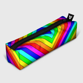 Пенал 3D с принтом Rainbow Stripes в Екатеринбурге, 100% полиэстер | плотная ткань, застежка на молнии | geometry | gradient | neon | геометрические | градиент | детям | кислота | кислотный | конус | красочный | линии | неоновые | пирамида | полоска | полосы | радуга | радужный | разноцветные | сочный | треугольники