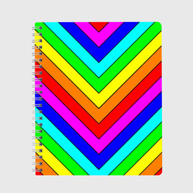 Тетрадь с принтом Rainbow Stripes в Екатеринбурге, 100% бумага | 48 листов, плотность листов — 60 г/м2, плотность картонной обложки — 250 г/м2. Листы скреплены сбоку удобной пружинной спиралью. Уголки страниц и обложки скругленные. Цвет линий — светло-серый
 | geometry | gradient | neon | геометрические | градиент | детям | кислота | кислотный | конус | красочный | линии | неоновые | пирамида | полоска | полосы | радуга | радужный | разноцветные | сочный | треугольники