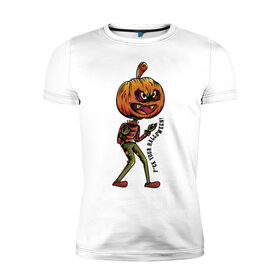Мужская футболка хлопок Slim с принтом Halloween в Екатеринбурге, 92% хлопок, 8% лайкра | приталенный силуэт, круглый вырез ворота, длина до линии бедра, короткий рукав | eyes | halloween | jaw | phrase | pumpkin | пасть | фраза | хэллоуин