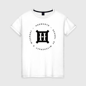 Женская футболка хлопок с принтом Хогвартс в Екатеринбурге, 100% хлопок | прямой крой, круглый вырез горловины, длина до линии бедер, слегка спущенное плечо | harry potter | hogwarts | vdzabma | гарри поттер | хогвартс