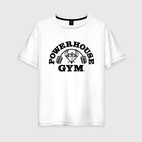 Женская футболка хлопок Oversize с принтом GYM в Екатеринбурге, 100% хлопок | свободный крой, круглый ворот, спущенный рукав, длина до линии бедер
 | гантели | зож | спорт | штанга