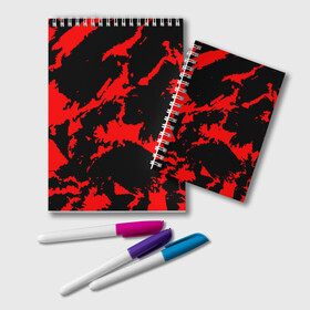 Блокнот с принтом Красный на черном в Екатеринбурге, 100% бумага | 48 листов, плотность листов — 60 г/м2, плотность картонной обложки — 250 г/м2. Листы скреплены удобной пружинной спиралью. Цвет линий — светло-серый
 | abstract | black | demon | halloween | pattern | red | абстрактные | алые | брызги | демон | камуфляж | краска | краски | кровавый | кровь | лава | мазки | маскировка | милитари | огонь | паттерн | пламя | пятна | пятнистый