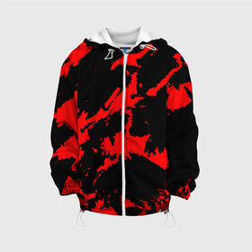 Детская куртка 3D с принтом Красный на черном в Екатеринбурге, 100% полиэстер | застежка — молния, подол и капюшон оформлены резинкой с фиксаторами, по бокам — два кармана без застежек, один потайной карман на груди, плотность верхнего слоя — 90 г/м2; плотность флисового подклада — 260 г/м2 | abstract | black | demon | halloween | pattern | red | абстрактные | алые | брызги | демон | камуфляж | краска | краски | кровавый | кровь | лава | мазки | маскировка | милитари | огонь | паттерн | пламя | пятна | пятнистый