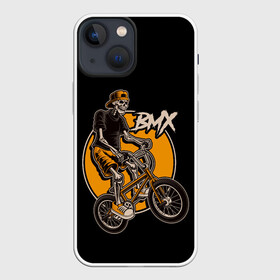 Чехол для iPhone 13 mini с принтом BMX в Екатеринбурге,  |  | bicycle | bmx | skull | sport | x games | велик | велосипед | велоспорт | скелет | череп | экстремальный спорт