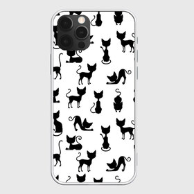 Чехол для iPhone 12 Pro Max с принтом КОШКИ ЧЕРНОЕ НА БЕЛОМ в Екатеринбурге, Силикон |  | cat | pussy | домашние | кис кис | коты | котэ | кошки | лапки | мяу | паттерн | усы | хвост | черно белое