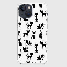 Чехол для iPhone 13 mini с принтом КОШКИ ЧЕРНОЕ НА БЕЛОМ в Екатеринбурге,  |  | cat | pussy | домашние | кис кис | коты | котэ | кошки | лапки | мяу | паттерн | усы | хвост | черно белое