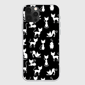 Чехол для iPhone 12 Pro Max с принтом КОШКИ БЕЛОЕ НА ЧЕРНОМ в Екатеринбурге, Силикон |  | cat | pussy | домашние | кис кис | коты | котэ | кошки | лапки | мяу | паттерн | усы | хвост | черно белое