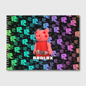 Альбом для рисования с принтом ROBLOX PIGGY - СВИНКА ПИГГИ в Екатеринбурге, 100% бумага
 | матовая бумага, плотность 200 мг. | Тематика изображения на принте: pig | piggy | roblox | игра | компьютерная игра | логотип | онлайн | онлайн игра | пигги | поросенок | роблакс | роблокс | свинка | свинья
