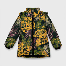Зимняя куртка для девочек 3D с принтом Тропический лес в Екатеринбурге, ткань верха — 100% полиэстер; подклад — 100% полиэстер, утеплитель — 100% полиэстер. | длина ниже бедра, удлиненная спинка, воротник стойка и отстегивающийся капюшон. Есть боковые карманы с листочкой на кнопках, утяжки по низу изделия и внутренний карман на молнии. 

Предусмотрены светоотражающий принт на спинке, радужный светоотражающий элемент на пуллере молнии и на резинке для утяжки. | 3d | flowers | forest | hawaii | leaf | leafs | palm | palms | summer | travel | tropical | vacation | гаваи | гавайи | гавайка | гавайская | лес | лето | листики | листки | листья | отпуск | пальма | пальмы | путешествия | рисунок | трехмерная 