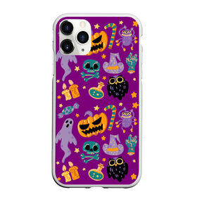 Чехол для iPhone 11 Pro матовый с принтом Happy Halloween в Екатеринбурге, Силикон |  | bones | candle | candy | fangs | flask | ghost | hand | hat | jaw | owl | pumpkin | skull | star | звезда | клыки | колба | конфета | кости | пасть | призрак | рука | свеча | сова | череп | шляпа