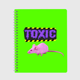 Тетрадь с принтом Toxic в Екатеринбурге, 100% бумага | 48 листов, плотность листов — 60 г/м2, плотность картонной обложки — 250 г/м2. Листы скреплены сбоку удобной пружинной спиралью. Уголки страниц и обложки скругленные. Цвет линий — светло-серый
 | Тематика изображения на принте: animals | rat | toxic | животные | крыса | токсик