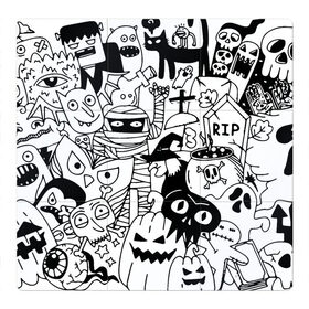 Магнитный плакат 3Х3 с принтом Halloween в Екатеринбурге, Полимерный материал с магнитным слоем | 9 деталей размером 9*9 см | fanfs | halloween | jaw | mummy | pumpkin | skull | tomb | клыки | могила | мумия | пасть | тыква | хэллоуин | череп