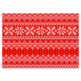 Поздравительная открытка с принтом Красный зимний орнамент в Екатеринбурге, 100% бумага | плотность бумаги 280 г/м2, матовая, на обратной стороне линовка и место для марки
 | geometry | new year | pattern | retro | snow | winter | аляска | вязаный | геометрия | девяностые | дед мороз | зима | ковер | новогодние | новый год | олени | паттерн | подарок | ретро | рождество | свитер | снег | снеговик