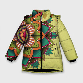 Зимняя куртка для девочек 3D с принтом мандала узор тату в Екатеринбурге, ткань верха — 100% полиэстер; подклад — 100% полиэстер, утеплитель — 100% полиэстер. | длина ниже бедра, удлиненная спинка, воротник стойка и отстегивающийся капюшон. Есть боковые карманы с листочкой на кнопках, утяжки по низу изделия и внутренний карман на молнии. 

Предусмотрены светоотражающий принт на спинке, радужный светоотражающий элемент на пуллере молнии и на резинке для утяжки. | astro | casual | halloween | mandala | retro | school | star | tattoo | universe | vintage | world | астрология | винтаж | вселенная | дети | душа | звезды | мир | паттерн | познания | работа | ретро | смысл | судьба | татуировка | хиппи | хэлуин