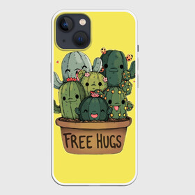 Чехол для iPhone 13 с принтом free hugs в Екатеринбурге,  |  | Тематика изображения на принте: free hugs | бесплатные обнимашки | кактус | кактусы | колючий кактус | милые кактусы | обнимашки