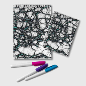 Блокнот с принтом NEIROLINK в Екатеринбурге, 100% бумага | 48 листов, плотность листов — 60 г/м2, плотность картонной обложки — 250 г/м2. Листы скреплены удобной пружинной спиралью. Цвет линий — светло-серый
 | Тематика изображения на принте: абстракция | веном | наука | нейронная сеть | нейроны | превращения | сети | узор | ученые