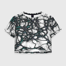 Женская футболка Crop-top 3D с принтом NEIROLINK в Екатеринбурге, 100% полиэстер | круглая горловина, длина футболки до линии талии, рукава с отворотами | Тематика изображения на принте: абстракция | веном | наука | нейронная сеть | нейроны | превращения | сети | узор | ученые