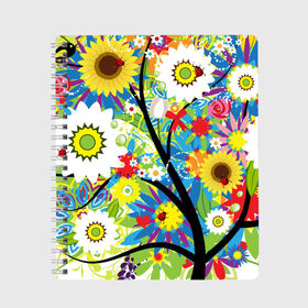 Тетрадь с принтом Flowering tree в Екатеринбурге, 100% бумага | 48 листов, плотность листов — 60 г/м2, плотность картонной обложки — 250 г/м2. Листы скреплены сбоку удобной пружинной спиралью. Уголки страниц и обложки скругленные. Цвет линий — светло-серый
 | бабочки | девушкам | зелень | природа | цветы